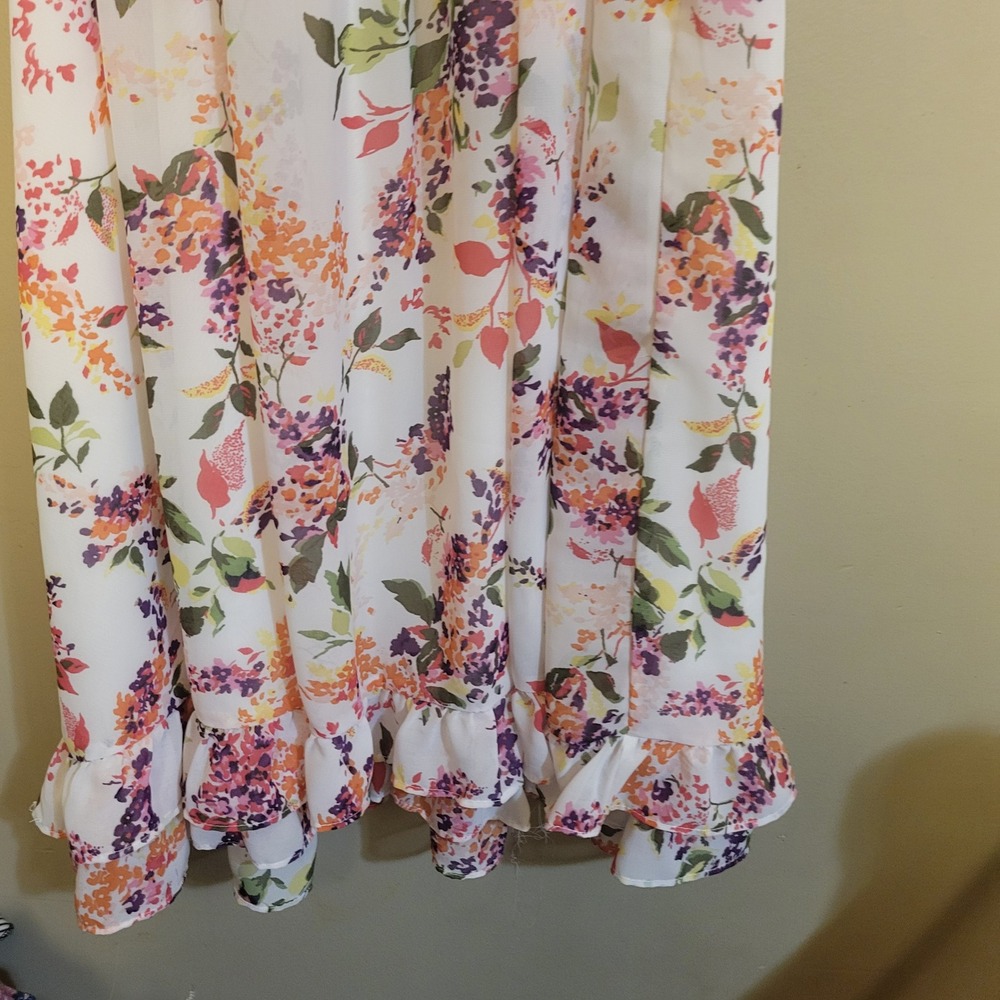 George ME Floral High Low Dress Womens 14 Vanilla Dream Excellent Ruffle Chiffon - Picture 9 of 9